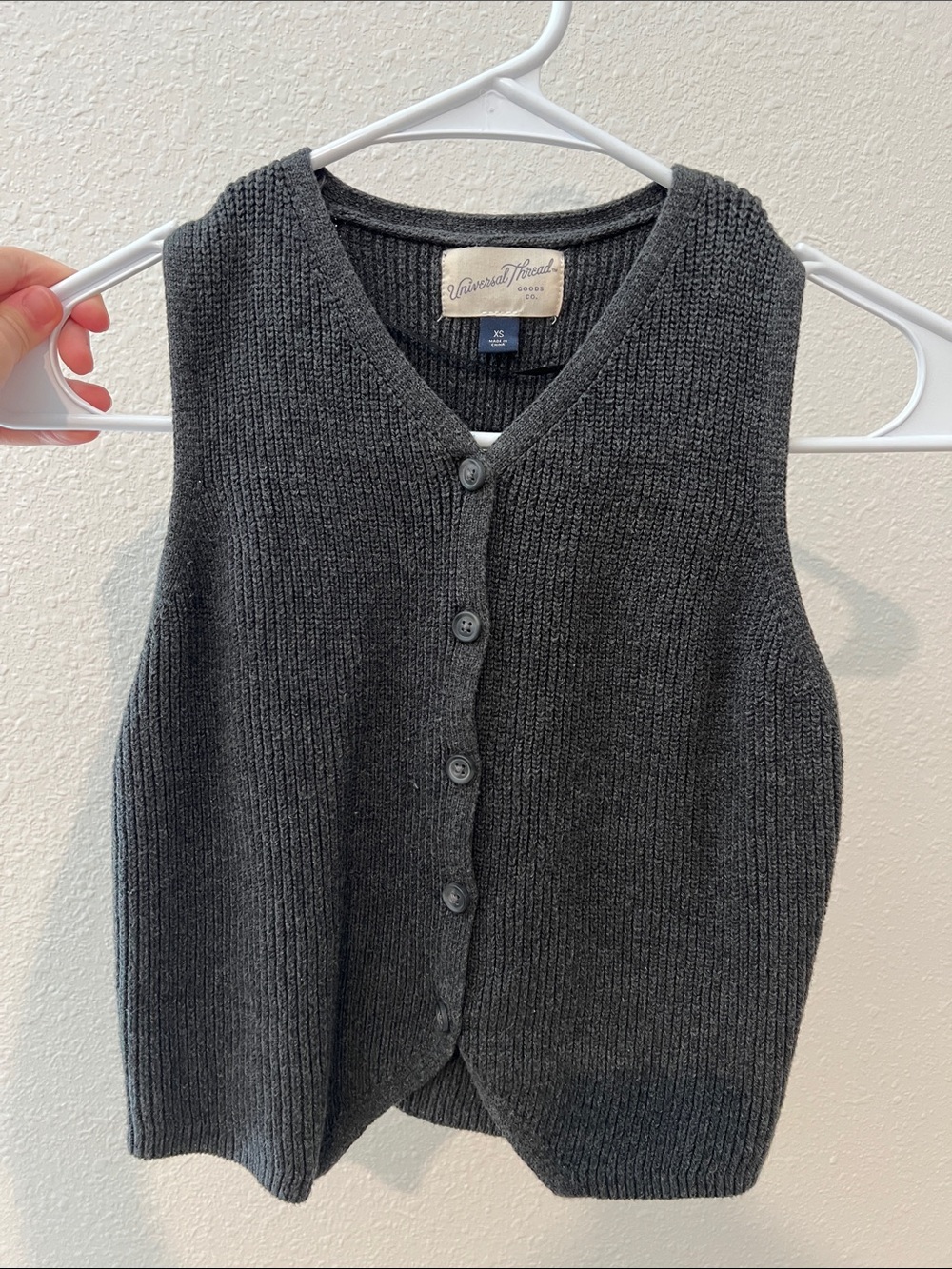 Grey V-Neck Button Knit Sweater Vest